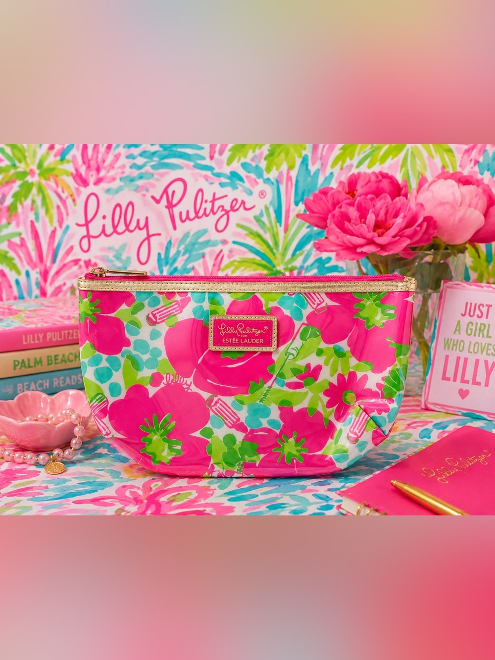 Lily Pulitzer Pink Floral Cosmetic Pouch